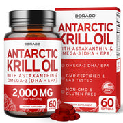 Dorado Nutrition Antarctic Krill Oil softgel bottle showing omega-3 support.