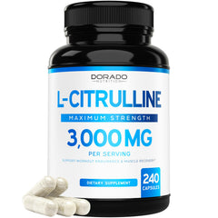 Dorado Nutrition L-Citrulline 3000mg bottle front for athletes seeking daily support.