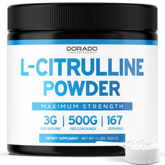 Dorado Nutrition L-Citrulline powder bottle with 3g serving for stamina.