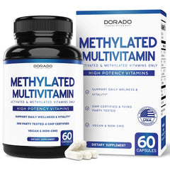 Dorado Nutrition Methylated Multivitamin bottle supports daily energy and balanced wellness.
