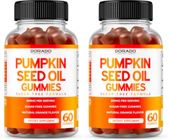 Dorado Nutrition Pumpkin Seed Oil Gummies bottle front with orange flavor for daily wellness.