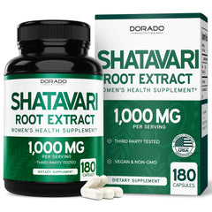 DORADO NUTRITION Shatavari capsules bottle showing convenient 1000mg dose for daily wellness