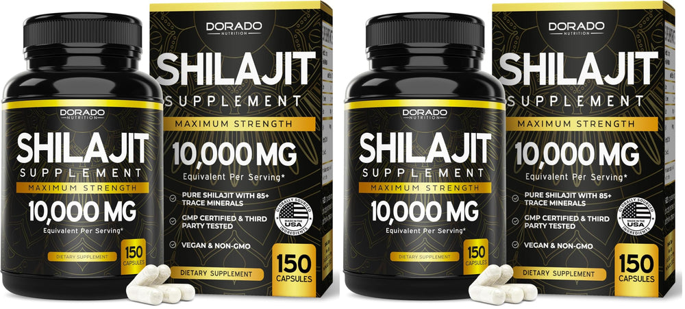 Dorado Nutrition Shilajit Pure bottle closeup highlighting a premium mineral supplement for daily vitality.