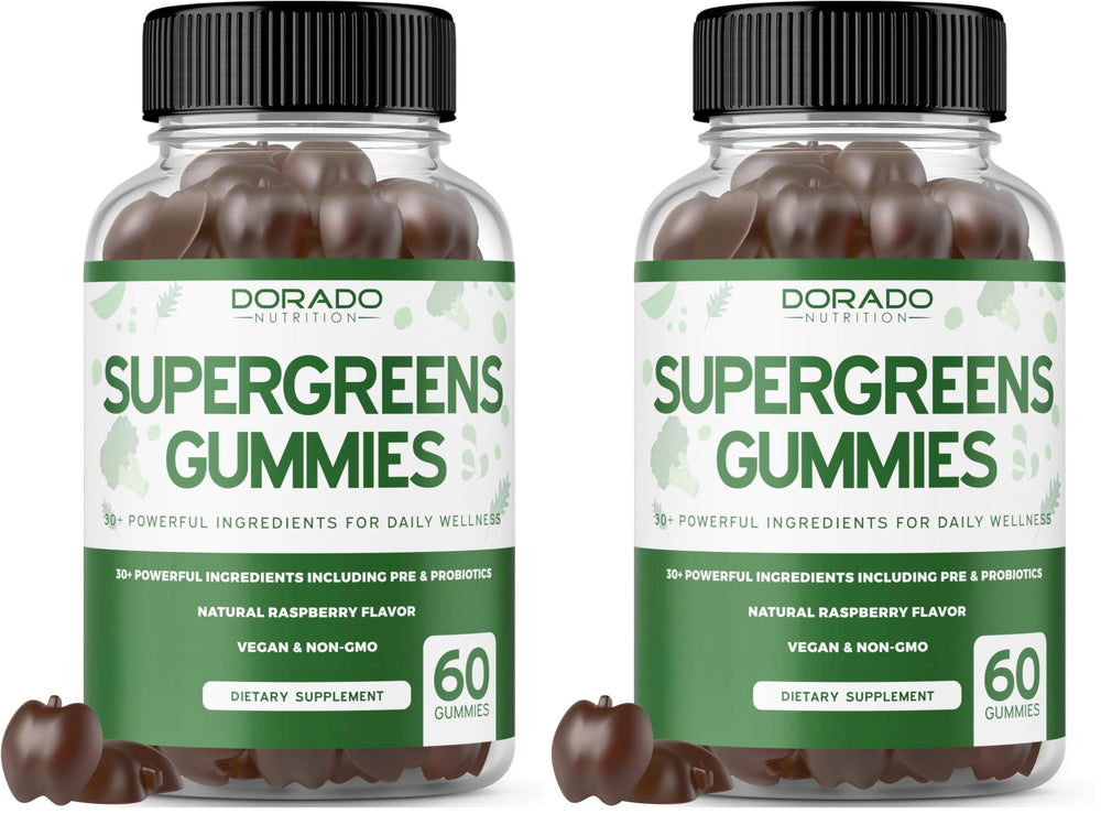 Dorado Nutrition Supergreens Gummies bottle front for easy daily greens convenience.