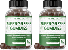 Dorado Nutrition Supergreens Gummies bottle front for easy daily greens convenience.