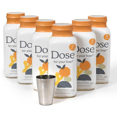 DOSE for Your Liver six 16oz bottles ready for daily detox shots.