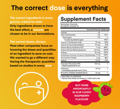 Dose + Remedy Immunity Kids label highlights quercetin and vitamins.