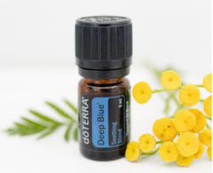 doTERRA Deep Blue label close-up highlighting calming blend