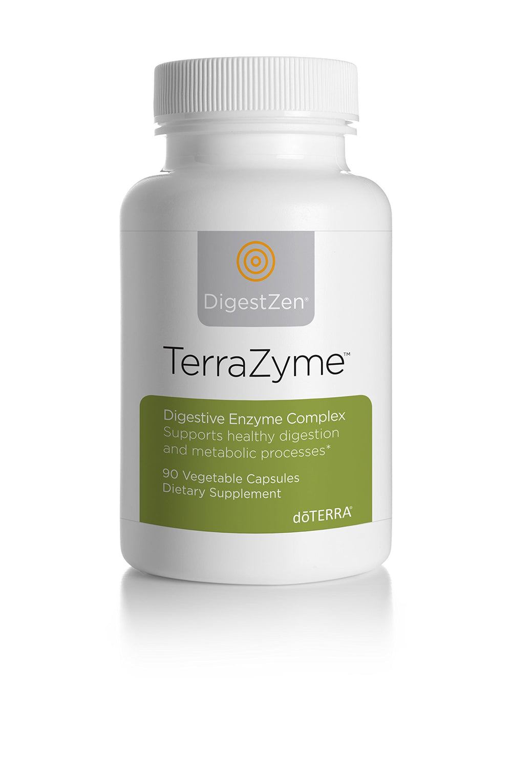 doTERRA TerraZyme digestive enzyme bottle for everyday comfort and nutrient metabolism support.