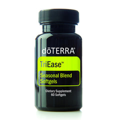 doTERRA TriEase softgels bottle offers seasonal support and clear breathing.