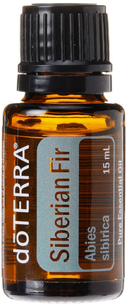 doTERRA Siberian Fir bottle pour evokes a calming, grounding scent for massage.