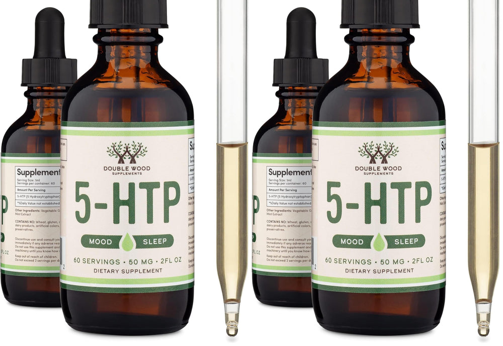 Double Wood 5HTP Drops bottle front for mood support and everyday calm