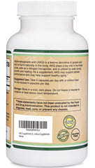 Double Wood AKG capsules close-up highlighting easy-to-swallow gluten-free formula.