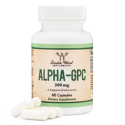 Double Wood Alpha GPC bottle front showing daily cognitive support for study.