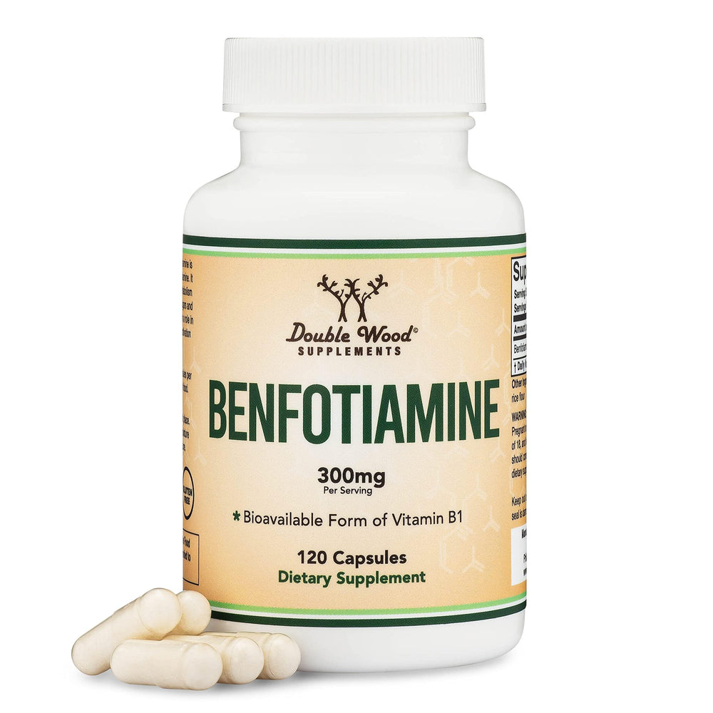 Double Wood Benfotiamine bottle front view for daily thiamine support