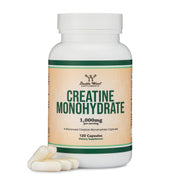 Double Wood Creatine Monohydrate capsules bottle front for clean, plant-based gym support.