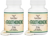 Double Wood Ergothioneine bottle close-up highlighting antioxidant capsules for aging support.