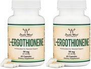 Double Wood Ergothioneine bottle close-up highlighting antioxidant capsules for aging support.