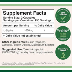 Double Wood Glycine label shows gluten-free and Non-GMO ingredients