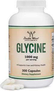 Double Wood Glycine powder bottle 1000mg suggests relaxation and routine use