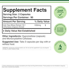 Double Wood Irish Sea Moss capsules with serving size emphasis for 1,200 mg.