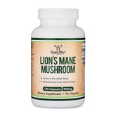 Double Wood Lions Mane bottle front highlighting focus support potential.