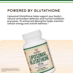 Ingredients panel of Double Wood Liposomal Glutathione with purified sourcing.