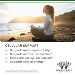 Double Wood Liposomal Glutathione vegan safe certification label.