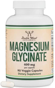 Double Wood Magnesium Glycinate bottle shows a high-absorption formula for daily wellness.