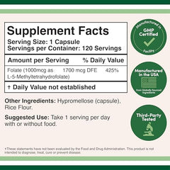 Double Wood Methylfolate bottle label shows vegan and non-GMO formulation