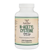 Double Wood NAC supplement bottle highlighting 1000 mg serving for antioxidant support.