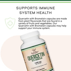 Bottle label of Double Wood Quercetin with Bromelain highlighting vegan-friendly formula.