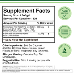 Double Wood SPM Max supplement facts panel highlights 250 mcg of specialized mediators