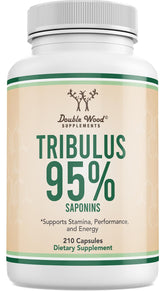 Double Wood Tribulus Terrestris bottle front shows 210 capsules for stamina potential.