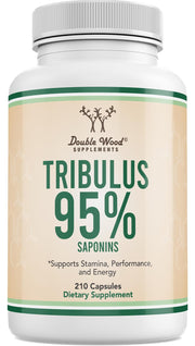 Double Wood Tribulus Terrestris bottle front shows 210 capsules for stamina potential.