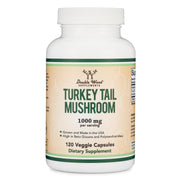 Double Wood Turkey Tail bottle with capsules signals potential immune support