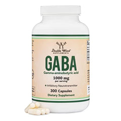 Double Wood GABA bottle front view highlighting calm support and sleep-ready formulation.