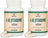 Double Wood L-Glutamine capsules bottle front highlights non-GMO and keto-friendly formula.