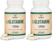 Double Wood L-Glutamine capsules bottle front highlights non-GMO and keto-friendly formula.