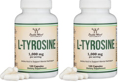 Double Wood L-Tyrosine bottle front view with 120 vegan capsules for memory and focus