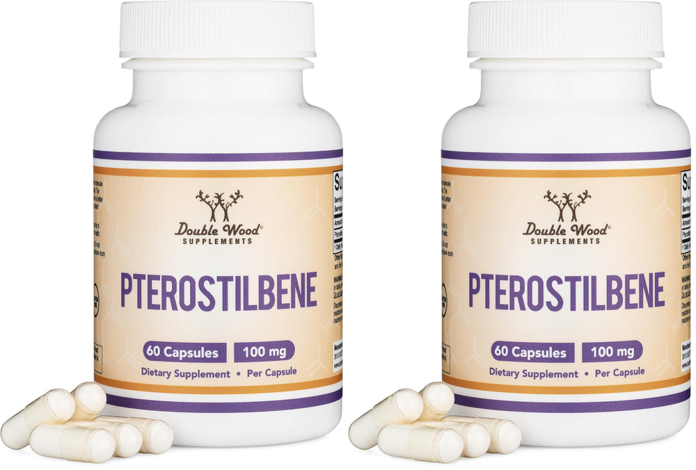 Double Wood Pterostilbene capsules bottle showing potential antioxidant support