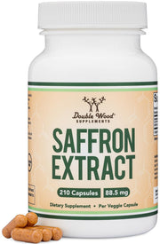 Double Wood Saffron bottle with capsules highlighting focus and eye health