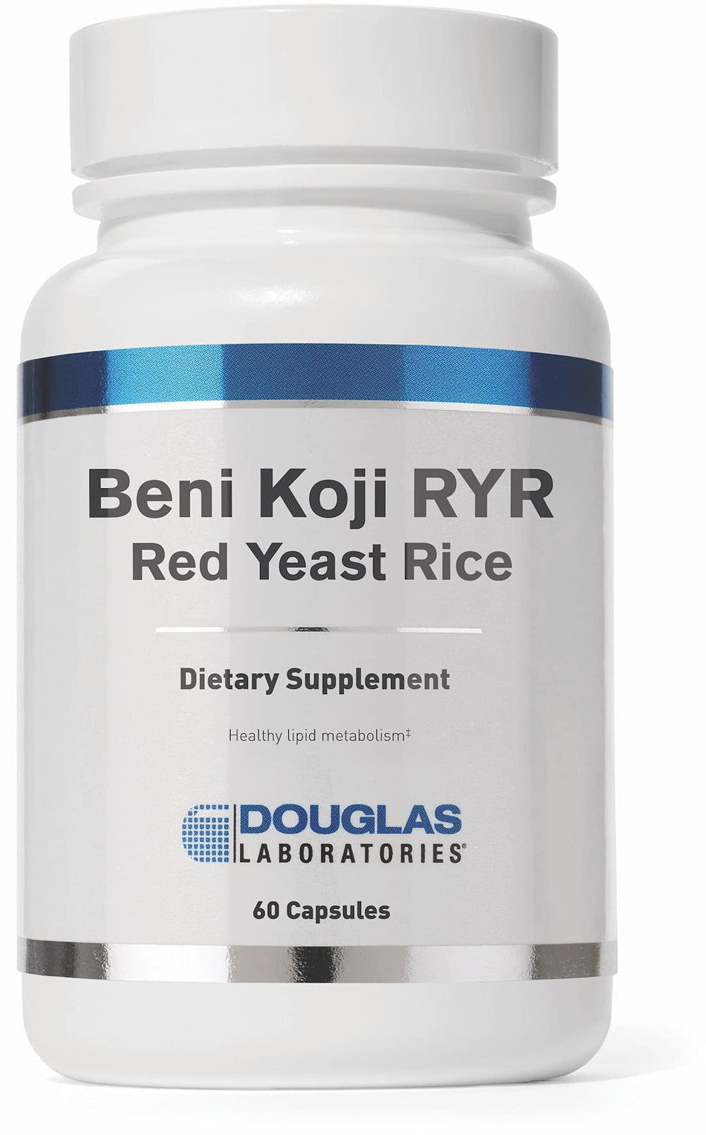 Douglas Laboratories Beni Koji Red Yeast Rice bottle on countertop for daily use.