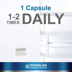 Douglas Laboratories Biotin 8 mg label on bottle emphasizing GMP and GMO-free manufacturing