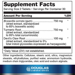 Douglas Laboratories Boswellia-Turmeric Complex label detail shows ingredients and quality