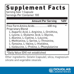 Douglas Laboratories Free Form Amino Capsules label showing ingredients and dosage for proper use.