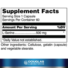 Close-up of Douglas Laboratories L-Serine label on bottle for daily use