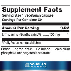 L-Theanine capsules closeup showing 100 mg per capsule