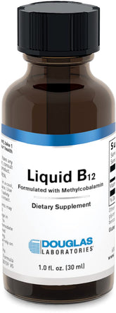 Douglas Laboratories Liquid B12 bottle with methylcobalamin supports normal metabolism of carbohydrates and protein.