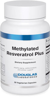 Douglas Laboratories Methylated Resveratrol Plus bottle suggests cardiovascular and cellular health potential